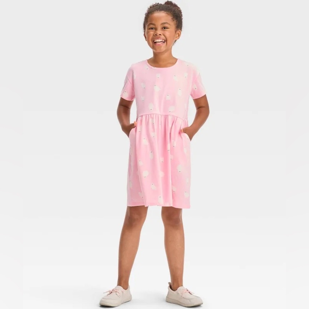 Cat & Jack Baby Pink Cute Ghost Girls Pocket Dress Halloween Size XL NWT